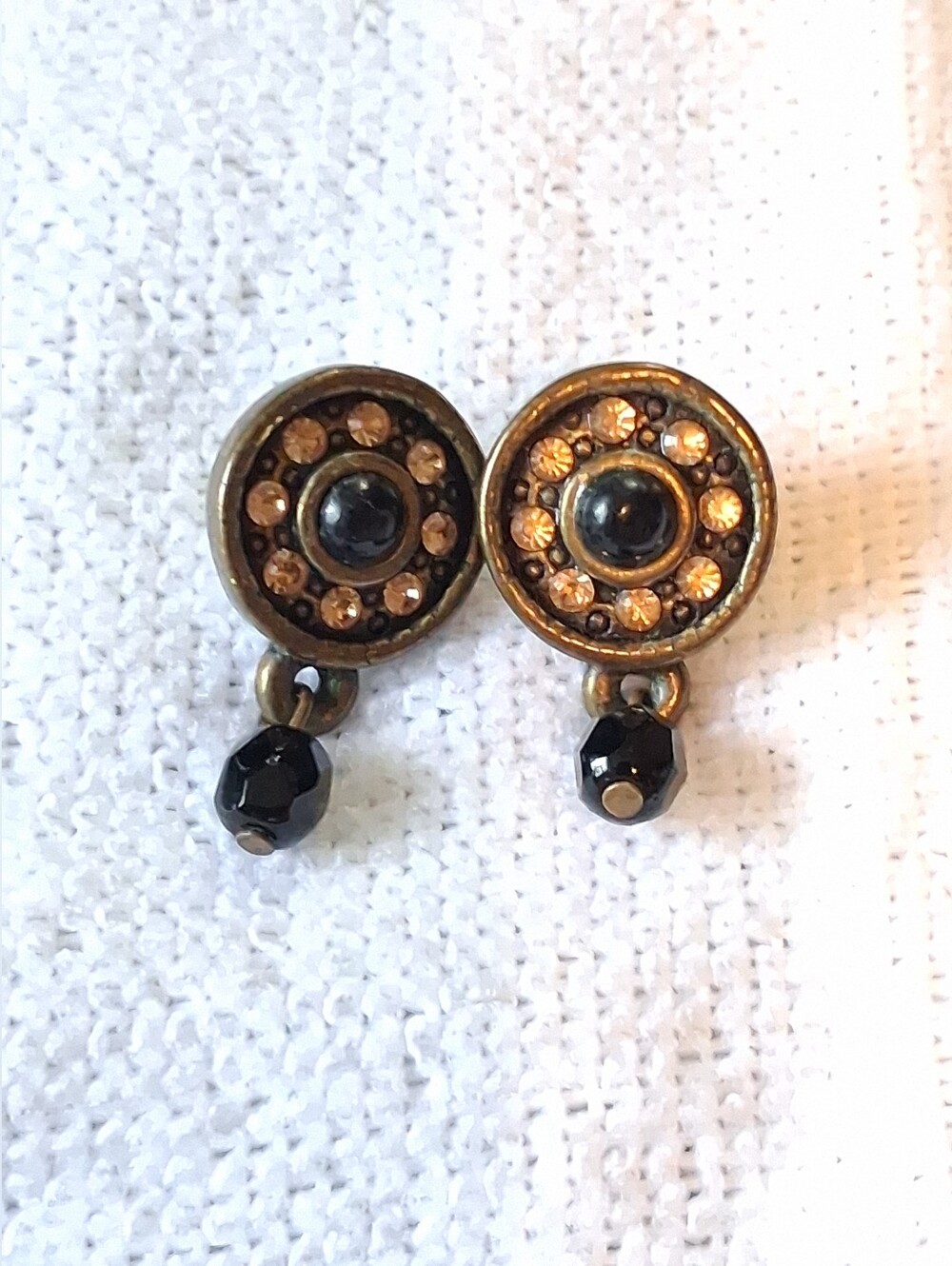 Vintage Dainty Black/Gold Sun Dial Earrings